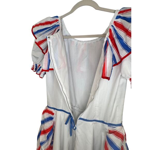 VTG Spanish Flamenco Dress Red White Blue Striped Ruffle Heritage Puerto Rico S - Picture 7 of 13
